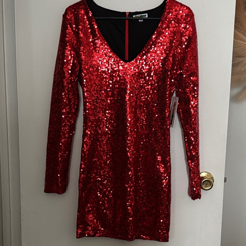 Tipsy Elves Red Sequin Long Sleeve Dress